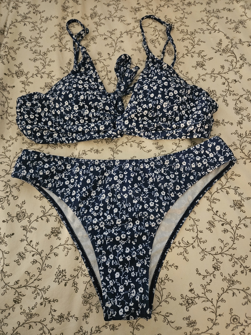 Floral Navy Tie-Front Women's Bikini Set